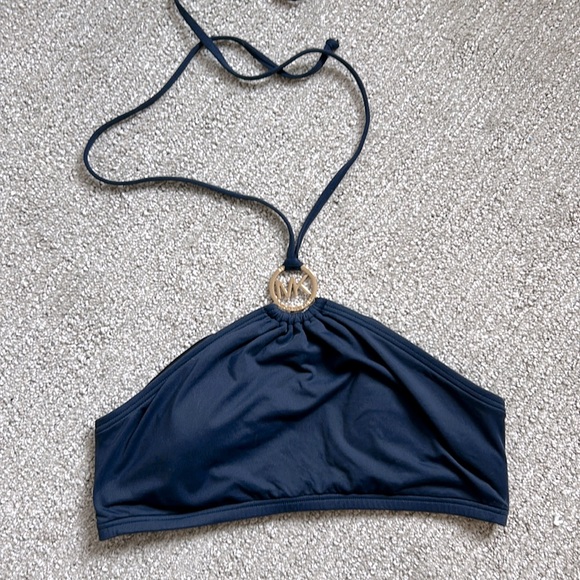 Michael Kors Midnight Blue Halter Bikini top. Darling top with gold MK Emblem. - Picture 3 of 6